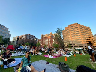 everyone set up camp for the movie