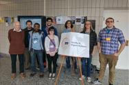 Members of the Middle Tennessee State University chapter of SPS take a group picture with Professor Tony Leggett (left) after his talk.